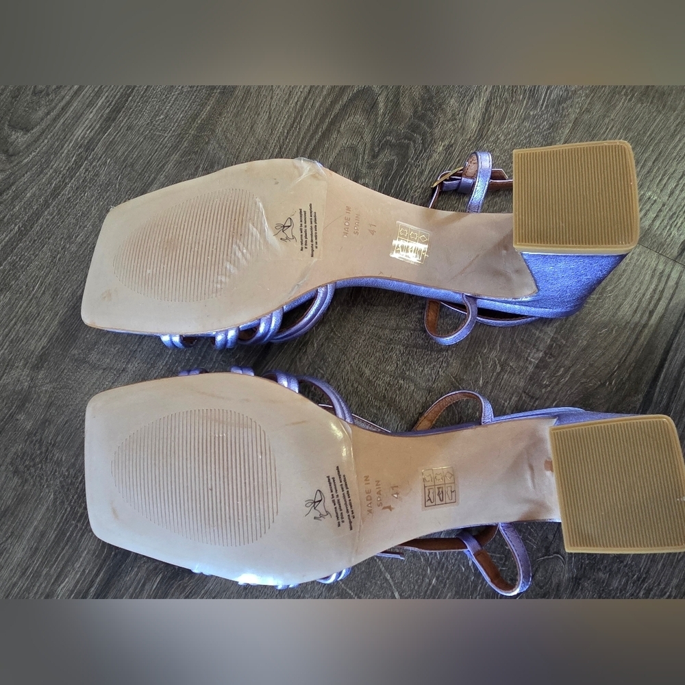 Metallic Lavender Strappy Block Heel Sandals - Picture 6 of 16